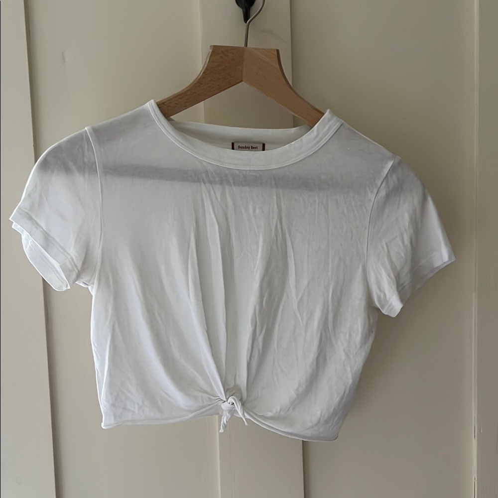 Aritzia Sunday Best cotton/modal cropped white t shirt